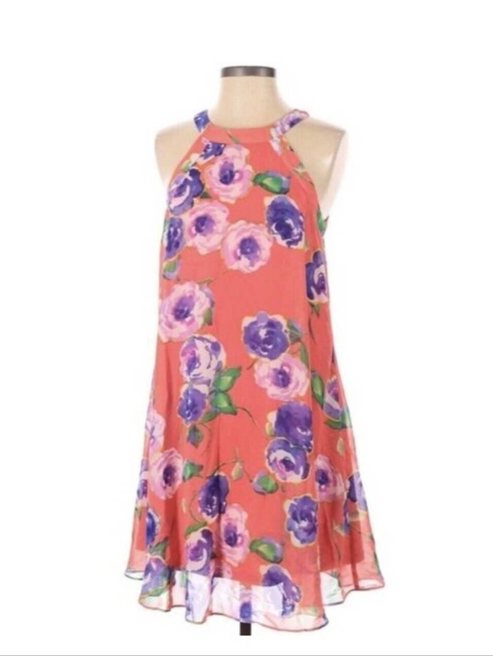 Betsey Johnson Orange Floral Chiffon Trapeze Dress. Size 19